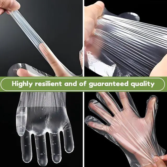 Alt view image 4 of 6 - 50 Pair Disposable Plastic Gloves, Food Grade Clear Gloves for Cooking, Food Handling, Cleaning & Kitchen Use - Textured Grip, One Size Fits All (100)