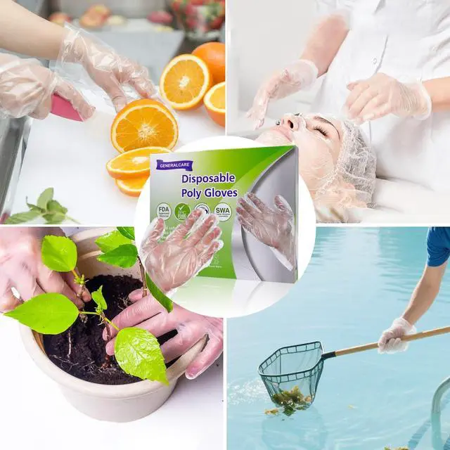 Alt view image 6 of 6 - 50 Pair Disposable Plastic Gloves, Food Grade Clear Gloves for Cooking, Food Handling, Cleaning & Kitchen Use - Textured Grip, One Size Fits All (100)