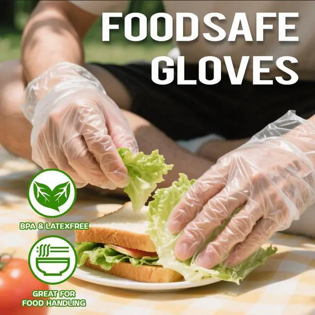 Alt view image 5 of 6 - 50 Pair Disposable Plastic Gloves, Food Grade Clear Gloves for Cooking, Food Handling, Cleaning & Kitchen Use - Textured Grip, One Size Fits All (100)
