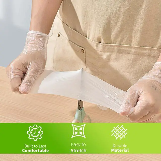 Alt view image 2 of 5 - 200-Count TPE Gloves, Disposable Elastic Gloves for Food Handling, Cleaning, Beauty Care, and Crafts, Latex-Free, Ambidextrous, Comfortable & Durable