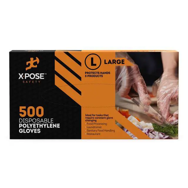 Alt view image 2 of 3 - Clear Disposable Poly Gloves - 500 Medium - Non Latex Gloves - Kitchen Prep, Restaurant, Cooking, Cleaning, Hair Dye, Dishwashing, Industrial Disposal