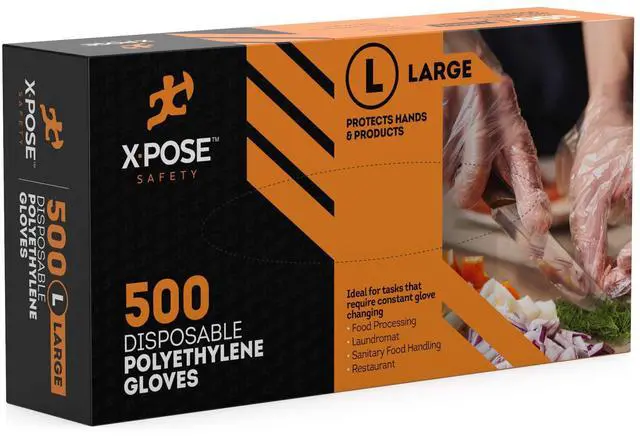 Main image of Clear Disposable Poly Gloves - 500 Medium - Non Latex Gloves - Kitchen Prep, Restaurant, Cooking, Cleaning, Hair Dye, Dishwashing, Industrial Disposal