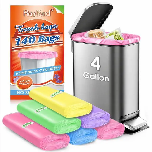Main image of 4 Gallon 140 Counts Strong Trash Bags Garbage Bags by RayPard, fit 12-15 Liter, 3,3.5,4.5 Gal trash Bin Liners for Home Office Kitchen Bathroom Bedroom, Multicolor