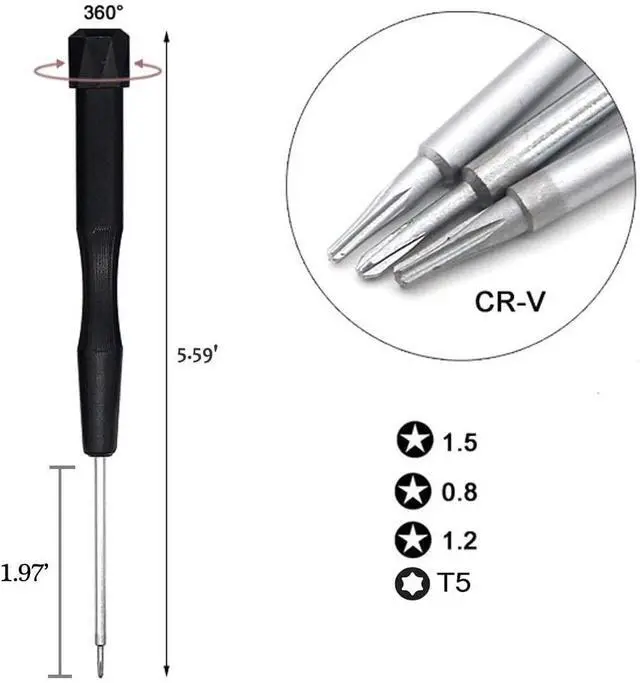 Alt view image 4 of 5 - P2 P5 P6 Pentalobe Screwdriver, 5 Pointed Star, 0.8mm, 1.2mm and 1.5mm, T5 Trox, Screwdriver for Apple, iPhone, Macbook Pro & Air and Retina and Repair Tool