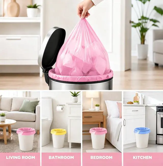 Alt view image 5 of 7 - 4 Gallon 140 Counts Strong Trash Bags Garbage Bags by RayPard, fit 12-15 Liter, 3,3.5,4.5 Gal trash Bin Liners for Home Office Kitchen Bathroom Bedroom, Multicolor