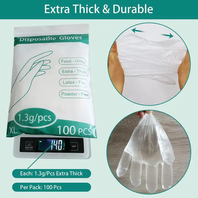 Alt view image 2 of 7 - 200 Pcs Clear Disposable Gloves for Cooking & Food Prep - Extra Large (XL) Heavy Duty Plastic, Food Safe, Latex/Powder Free with Resealable Bag for Cleaning