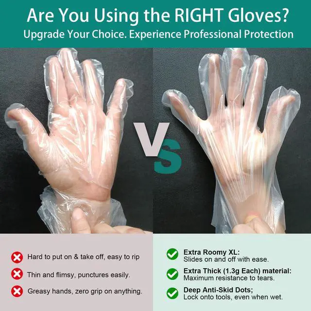 Alt view image 4 of 7 - 200 Pcs Clear Disposable Gloves for Cooking & Food Prep - Extra Large (XL) Heavy Duty Plastic, Food Safe, Latex/Powder Free with Resealable Bag for Cleaning