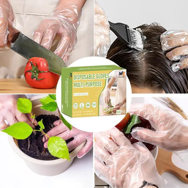Alt view image 2 of 6 - Disposable Plastic Gloves Food Handling Service Disposable PE Gloves For Cooking (500 Coun)
