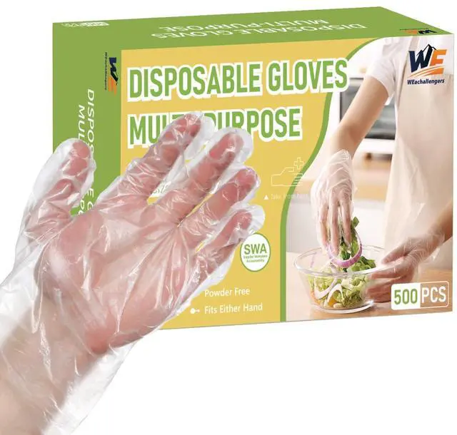 Main image of Disposable Plastic Gloves Food Handling Service Disposable PE Gloves For Cooking (500 Coun)