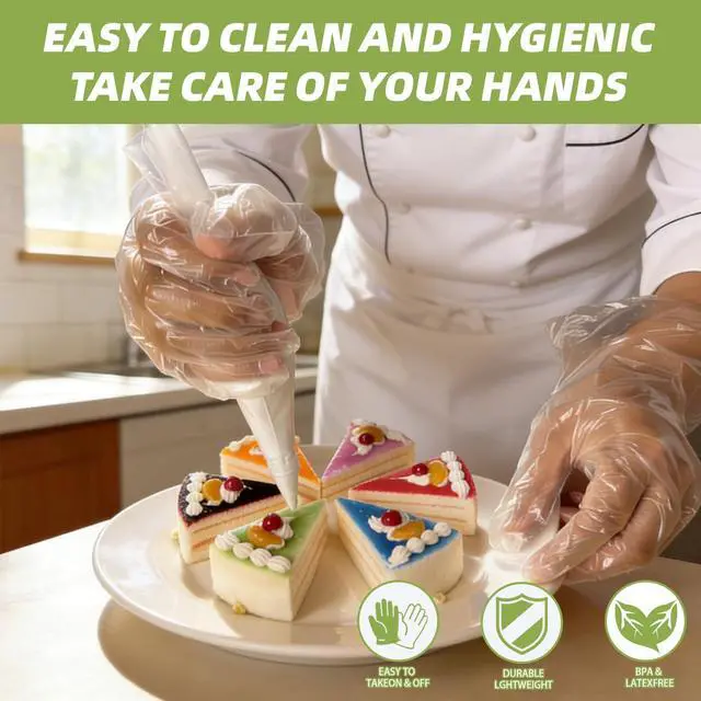 Alt view image 6 of 6 - Disposable Plastic Gloves Food Handling Service Disposable PE Gloves For Cooking (500 Coun)