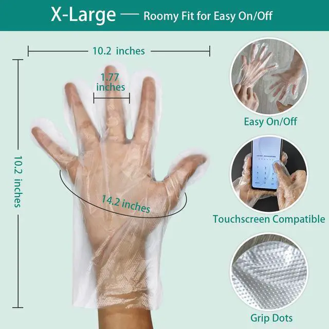 Alt view image 7 of 7 - 200 Pcs Clear Disposable Gloves for Cooking & Food Prep - Extra Large (XL) Heavy Duty Plastic, Food Safe, Latex/Powder Free with Resealable Bag for Cleaning