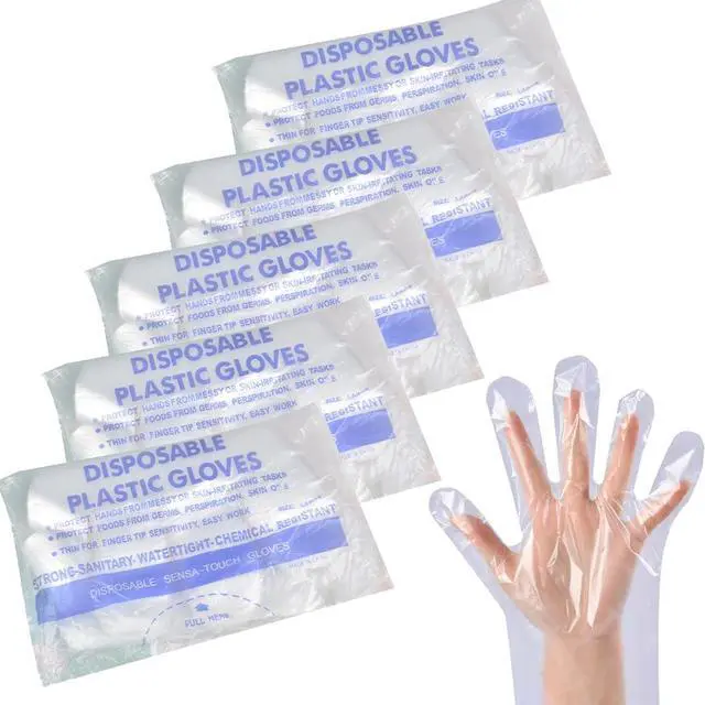 Main image of 500 PCS Disposable Polyethylene Gloves, Clear, One Size Fits Most, Latex-Free, Ambidextrous, for Food Handling and General Purpose