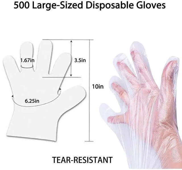 Alt view image 2 of 7 - 500 PCS Disposable Polyethylene Gloves, Clear, One Size Fits Most, Latex-Free, Ambidextrous, for Food Handling and General Purpose