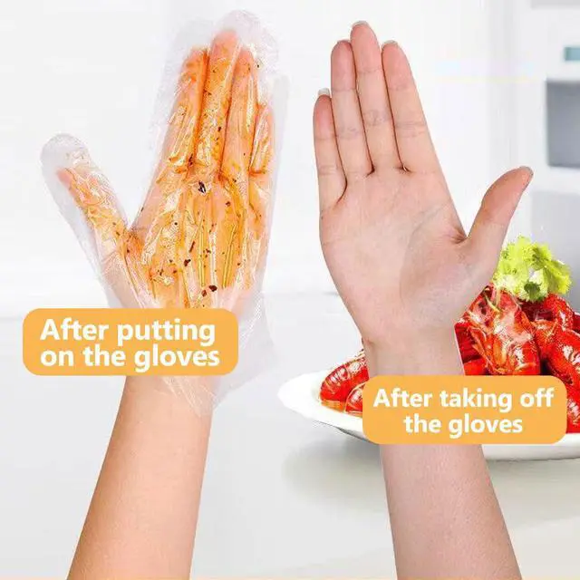 Alt view image 4 of 7 - 500 PCS Disposable Polyethylene Gloves, Clear, One Size Fits Most, Latex-Free, Ambidextrous, for Food Handling and General Purpose