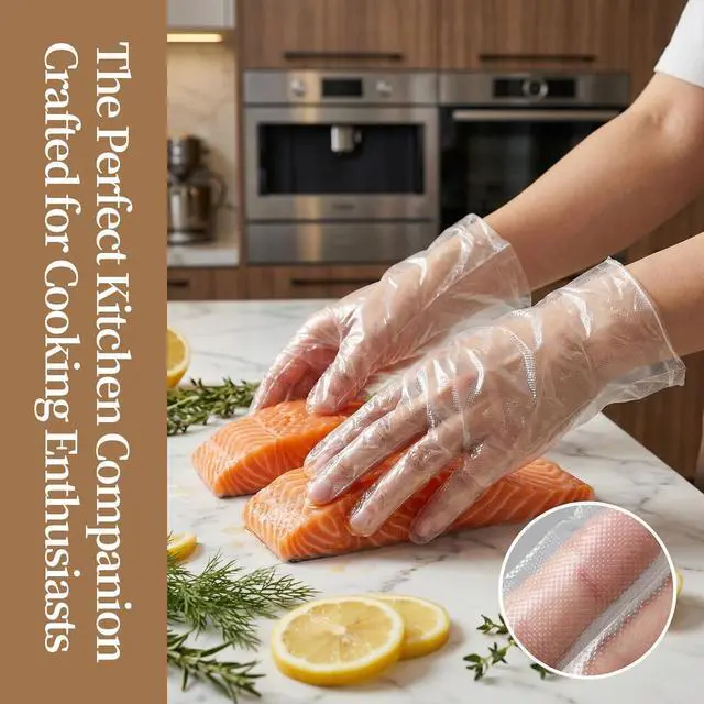 Alt view image 3 of 7 - 280pcs (140prs) Plastic Gloves Disposable Food Prep Gloves Clear Cooking For Chef Baking Food Service Hair Dye Hand Care Kitchen Home Cleaning Individual Kraft Paper Wrapping