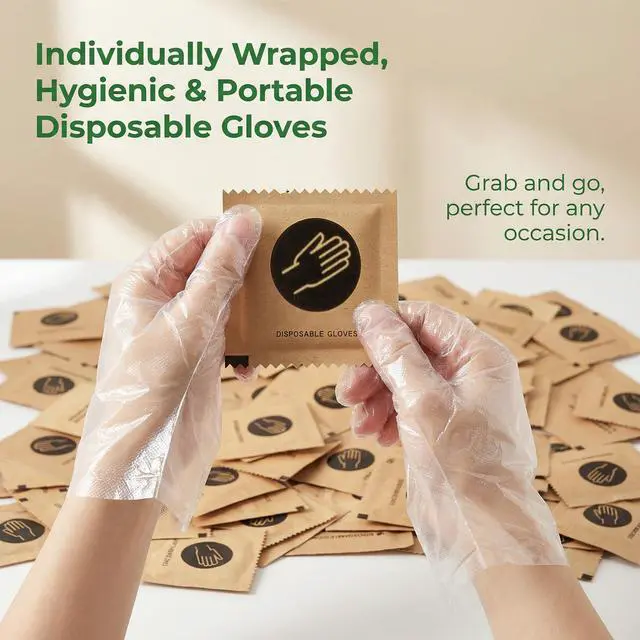 Alt view image 2 of 7 - 280pcs (140prs) Plastic Gloves Disposable Food Prep Gloves Clear Cooking For Chef Baking Food Service Hair Dye Hand Care Kitchen Home Cleaning Individual Kraft Paper Wrapping