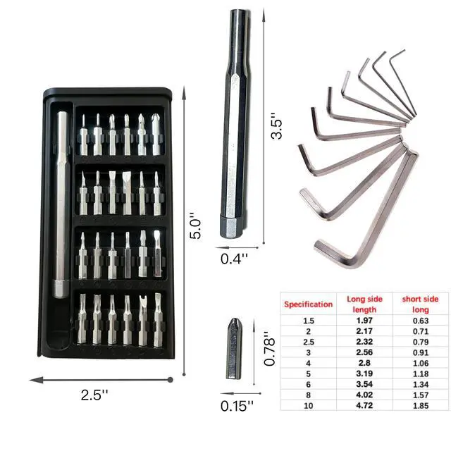Alt view image 2 of 7 - 33 in 1 Precision Screwdriver Set with 9Pcs L-Shaped Hex Key Set, Professional Multi-Function Repair Tool Kit for Eyeglasses,Watches,Smartphones,Bicycles,Compute,Home Tool (Screwdriver,Hex Wrench)