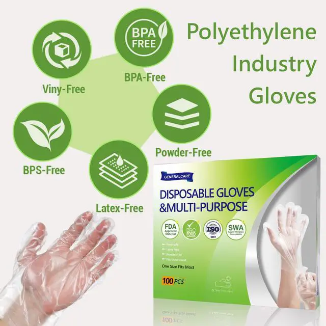 Alt view image 3 of 5 - 100-Count Disposable PE Gloves, Textured Grip for Food Prep, Cleaning & Crafts, Food-Safe & Chemical Resistant, Multi-Purpose Protective Gloves