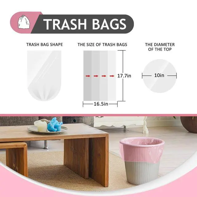Alt view image 2 of 7 - Small Trash Bags 2 Gallon 170 Counts Garbage Bags, Bathroom Trash Can Bin Liners, Plastic Bags for home office kitchen, Pink