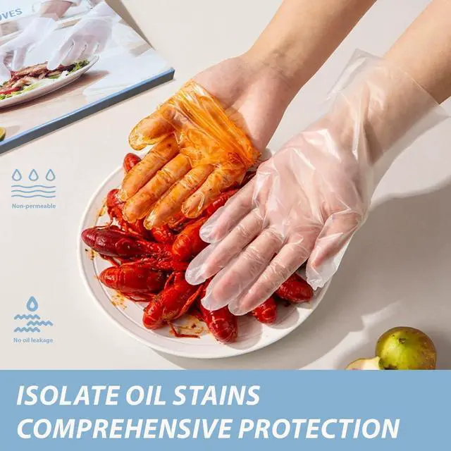 Alt view image 4 of 7 - 400 PCS Disposable TPE Gloves - Clear/White Plastic, Food Safe, Latex-Free, Powder-F (M)