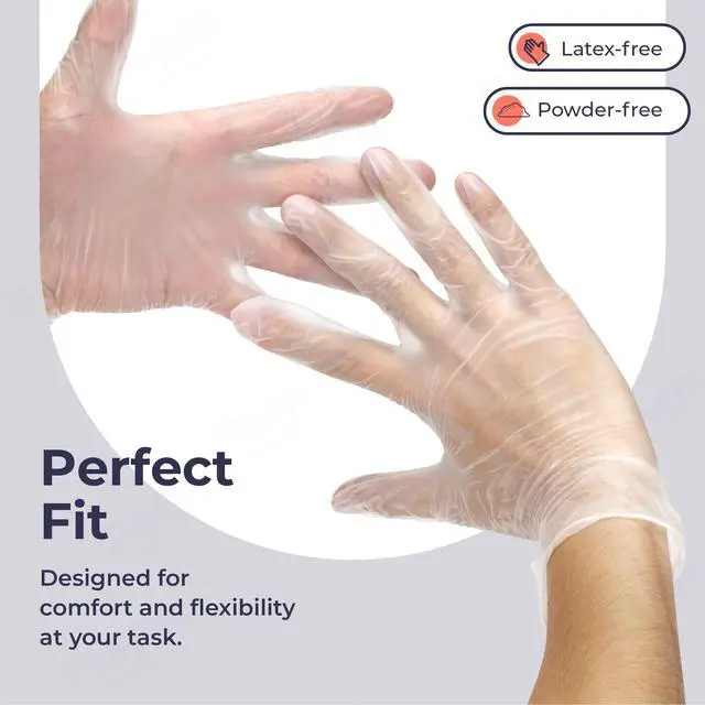 Alt view image 2 of 7 - 100 Pack Disposable Latex Free Medium M Vinyl Food Prep Gloves - Powder Free, Ideal for Kitchen, Bathroom, Household, Gardening