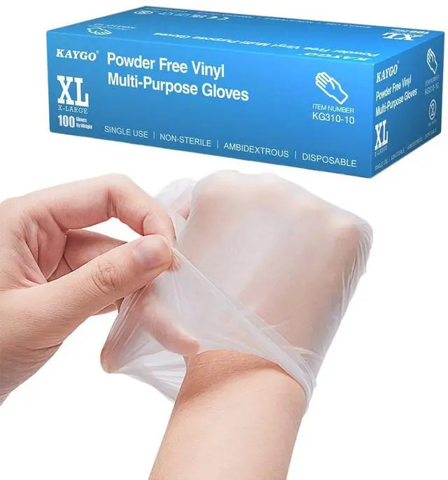 Main image of Disposable Vinyl Gloves, 100 pack Powder Free Latex Free, 3 Mil,Idea for Home, Cleaning and Food, Clear, KG310,L