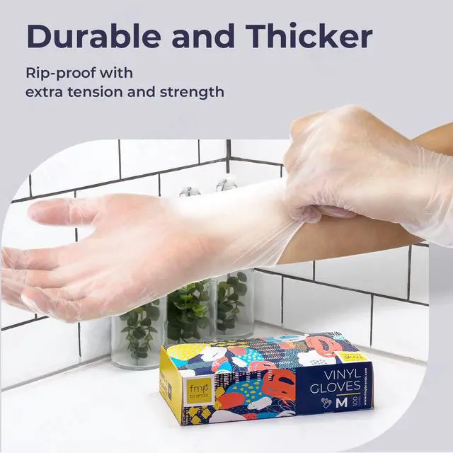 Alt view image 3 of 7 - 100 Pack Disposable Latex Free Medium M Vinyl Food Prep Gloves - Powder Free, Ideal for Kitchen, Bathroom, Household, Gardening