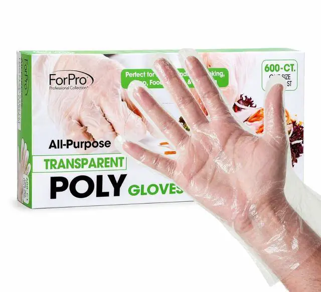 Main image of ForPro Disposable Poly Gloves, Food Grade, BPA-Free, Latex-Free, Powder-Free, Lightweight Plastic Gloves for Cooking, Food Prep, Food Service, One Size Fits Most, Clear, 600-Count