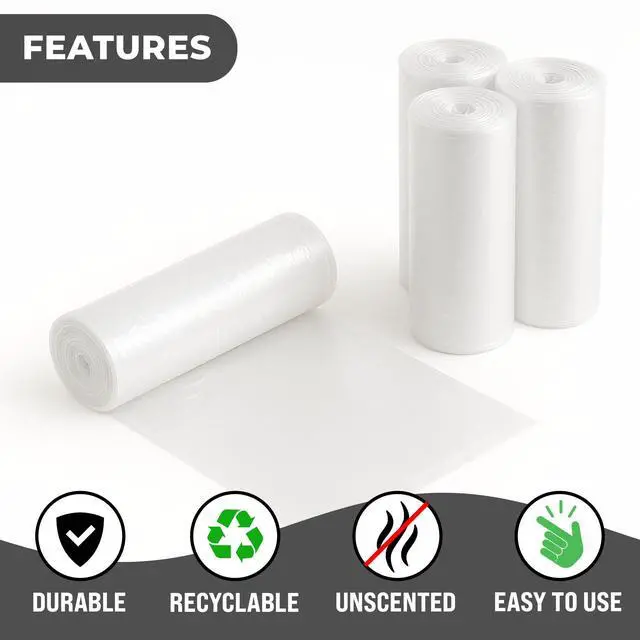 Alt view image 4 of 6 - 4 Gallon Clear Trash Bags, 200 Count 18" x 17" Small Wastebasket Liners for Bathroom, Bedroom & Office 6 Micron Unscented Plastic Bags for Everyday Lightweight Trash