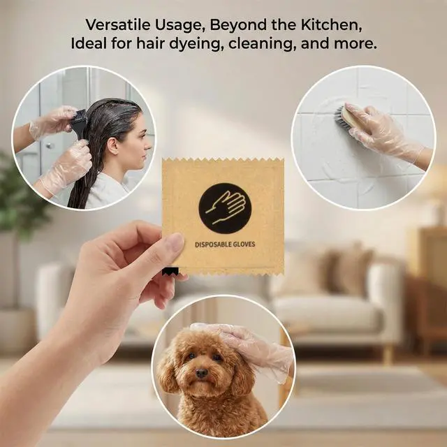 Alt view image 7 of 7 - 280pcs (140prs) Plastic Gloves Disposable Food Prep Gloves Clear Cooking For Chef Baking Food Service Hair Dye Hand Care Kitchen Home Cleaning Individual Kraft Paper Wrapping