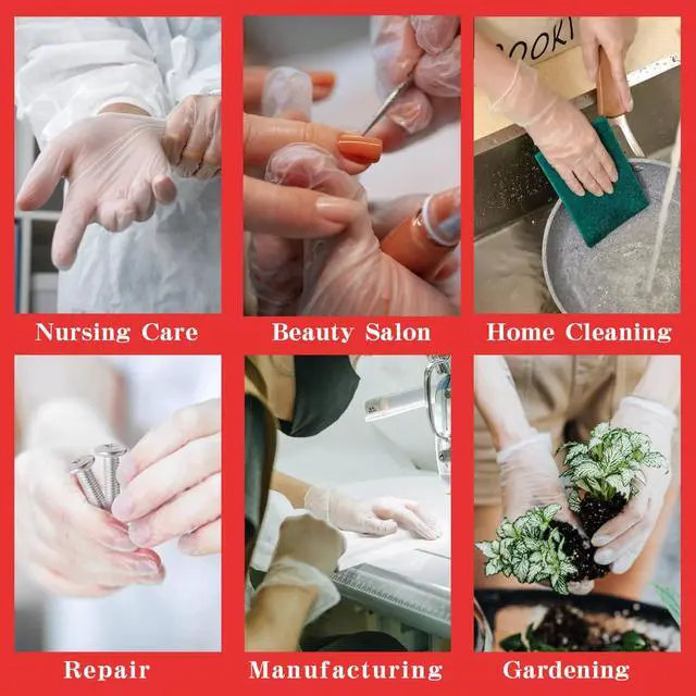 Alt view image 5 of 7 - Disposable Vinyl Gloves, Powder-Free, Latex-Free, Non-Sterile, Food Safe, Nursing, Office, Kitchen, Pet Care, Cleaning, Housework, 4 mil, Clear, X-large, 100Pcs-Count