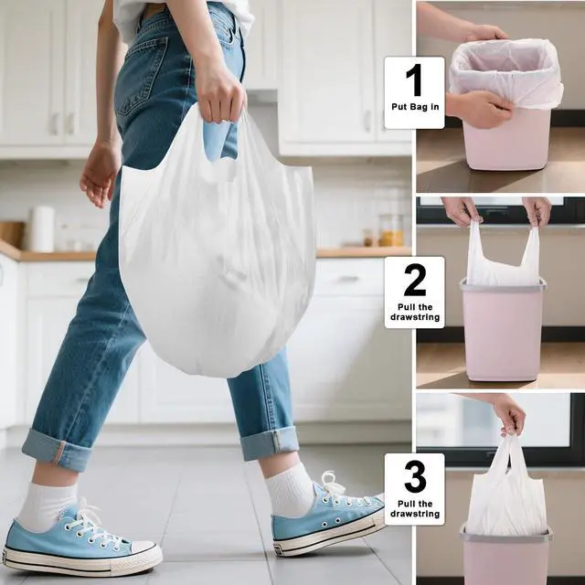 Alt view image 4 of 7 - 2.6 Gallon Small Trash Bags Bathroom With Handle 100 Count