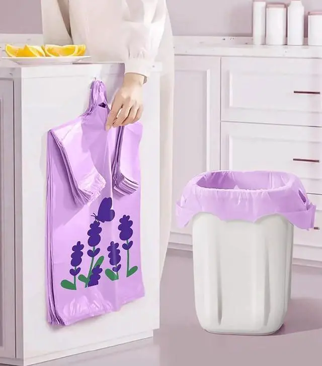 Alt view image 4 of 7 - 50pcs Purple Small Trash Bags 3 Gallon 4 Gallon for Bathroom, Office, Kitchen,Bedroom Waste Bin 1.1 Mil Thick Garbage Bags Separated Unscented Strong Rubbish Bags (Purple, 50 Counts)