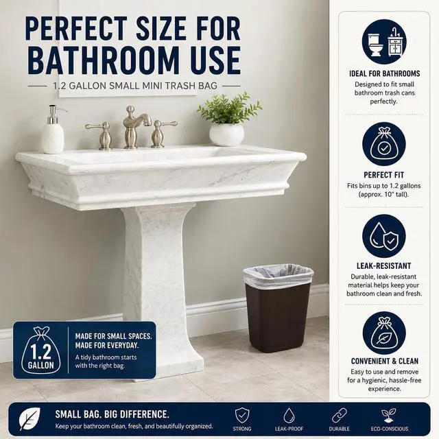 Alt view image 6 of 6 - 1.2 Gallon 120 Clear Small Trash Bags Bathroom 1 Gallon Garbage Bags Plastic Wastebasket Mini Trash Bags Can Liners for Home and Office Bins, 120 Count