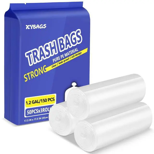 Main image of 1.2 Gallon Clear Trash Bags, 150 Count 4.5 Liter Trash Liners Small Garbage Bags for Office, Bathroom