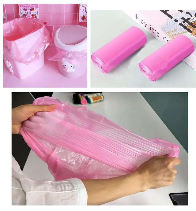 Alt view image 3 of 7 - 4 GALLON Bathroom Trash Bags, 5 Rolls/100 Counts Small HANDLES Garbage Bags for Office, Kitchen,Bedroom Waste Bin,Colorful Portable Strong Rubbish Bags (Pink 100 Counts)