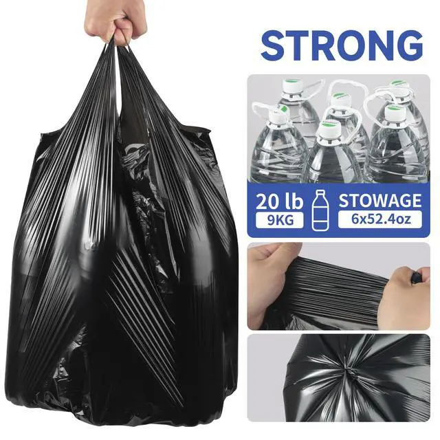 Alt view image 4 of 7 - Small Trash Bags with Handles - Ocean Plastic Upcycling - Plastic Garbage Bags, Can Bin & Waste Basket Liner for Kitchen, Bathroom, Office and Pets,4 Gallon 50 Count Black