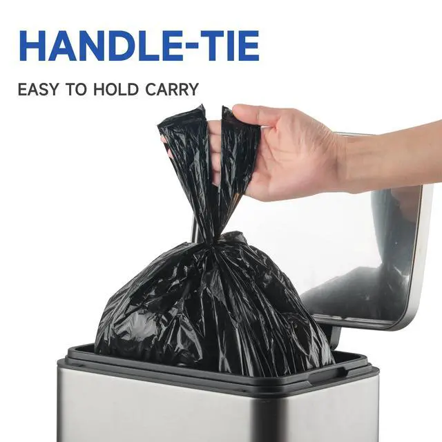 Alt view image 6 of 7 - Small Trash Bags with Handles - Ocean Plastic Upcycling - Plastic Garbage Bags, Can Bin & Waste Basket Liner for Kitchen, Bathroom, Office and Pets,4 Gallon 50 Count Black