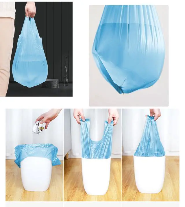 Alt view image 4 of 7 - 4 GALLON Bathroom Trash Bags, 5 Rolls/100 Counts Small HANDLES Garbage Bags for Office, Kitchen,Bedroom Waste Bin,Colorful Portable Strong Rubbish Bags (blue 100Counts)