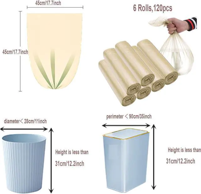 Alt view image 2 of 7 - 4 Gallon Bathroom Trash Bags,120 Count 6 Rolls Small Trash Garbage Bags, Strong Thin Material Disposable Trash Bags for Office, Home Waste Bin (4Gallon Gold, 120 Count)