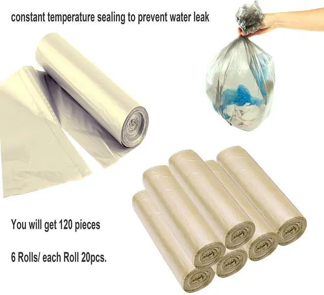 Alt view image 4 of 7 - 4 Gallon Bathroom Trash Bags,120 Count 6 Rolls Small Trash Garbage Bags, Strong Thin Material Disposable Trash Bags for Office, Home Waste Bin (4Gallon Gold, 120 Count)