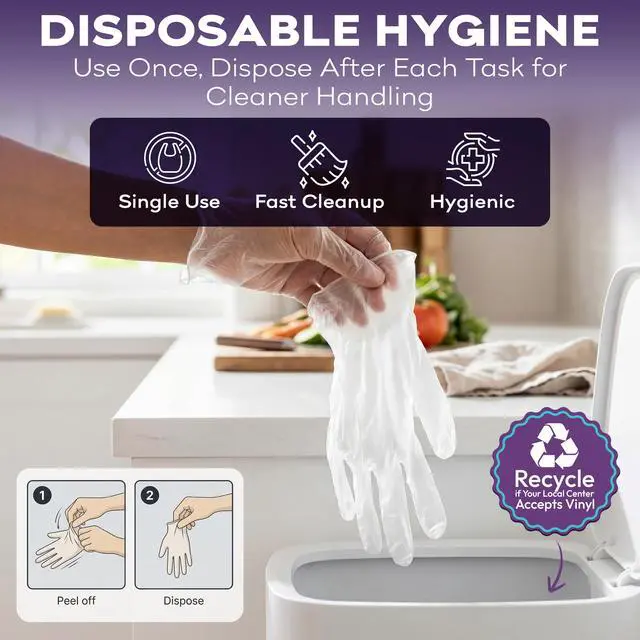 Alt view image 6 of 7 - Vinyl Disposable Gloves Medium - 100 Clear Food Safe Cooking and Household Cleaning Gloves - Powder Free and Latex Free Kitchen Glove for Meal Prep and Food Service