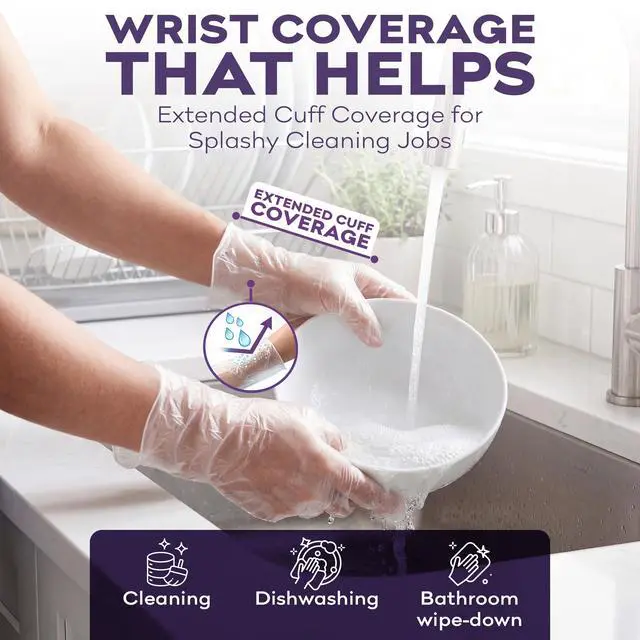 Alt view image 7 of 7 - Vinyl Disposable Gloves Medium - 100 Clear Food Safe Cooking and Household Cleaning Gloves - Powder Free and Latex Free Kitchen Glove for Meal Prep and Food Service