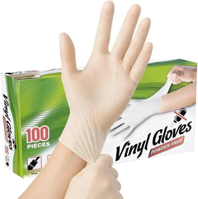 Main image of 100 Pack Clear Vinyl Gloves Powder Free Plastic Disposable Latex Free for Cleaning, Salon, Crafts (Medium)