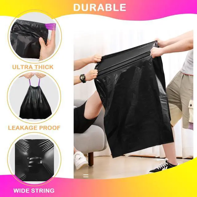 Alt view image 3 of 6 - 4 Gallon Drawstring Trash Bags,40 Count Black