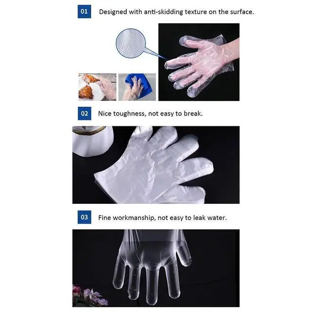 Alt view image 4 of 7 - Plastic Gloves Disposable, Lebonheurs 200 Pcs Plastic Hand Gloves for Kitchen Cooking Cleaning Safety Food Handling Large (200PCS)