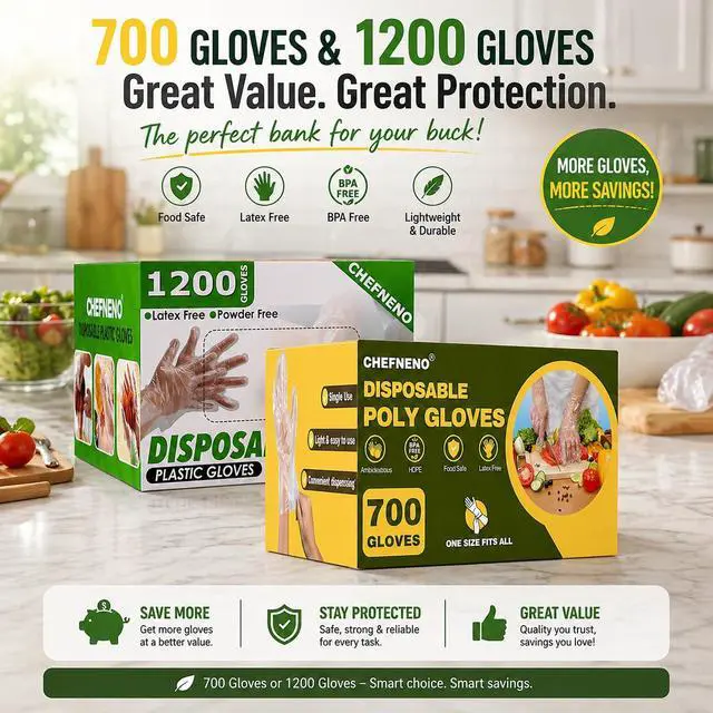 Alt view image 6 of 7 - Disposable Food Prep 700 Gloves (350 Pair) Plastic Disposable Gloves Kitchen Cooking Cleaning Food Handling Gloves (700 PCS)