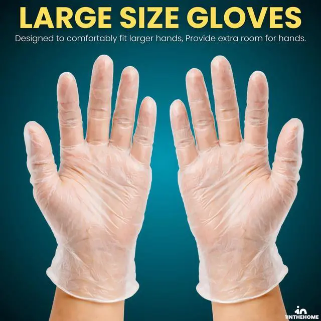 Alt view image 4 of 7 - Vinyl Gloves, Plastic Disposable Gloves for Food Handling/Cleaning, Powder & Latex Free, Single Use, Clear, Large, 100 Pack