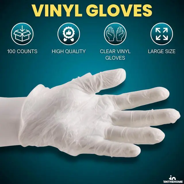 Alt view image 2 of 7 - Vinyl Gloves, Plastic Disposable Gloves for Food Handling/Cleaning, Powder & Latex Free, Single Use, Clear, Large, 100 Pack