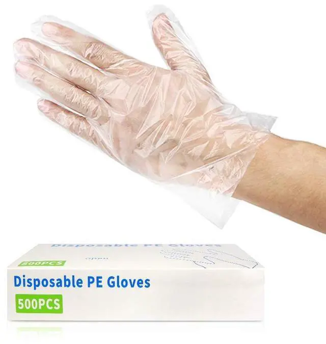 Main image of 500pcs Disposable Plastic Gloves, Latex Free Powder Free Clear Polyethylene Hand Gloves Non-Sterile for Cleaning Cooking, Hair Coloring, Dishwashing, Food Handling, Large 500 Count (Pack of 1)